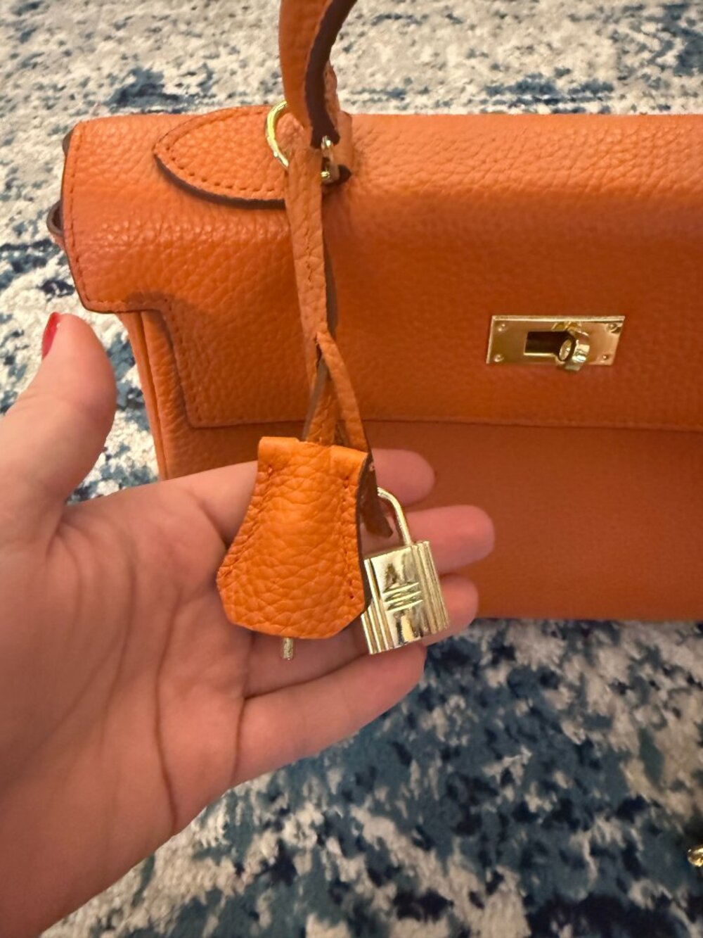 Ainifeel Orange Leather Satchel Box Bag - Picture 9 of 12
